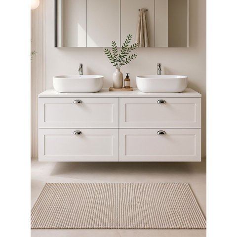 Gabinete para Banheiro com Tampo e 2 Cubas 160cm Retro MDF Branco Milano - On Móveis