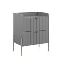 Ver imagem 2 de Mesinha de Canto para Quarto Estilo Europeu Classico Moriah 45cm Pes Puxadores Aço Cinza Champagne