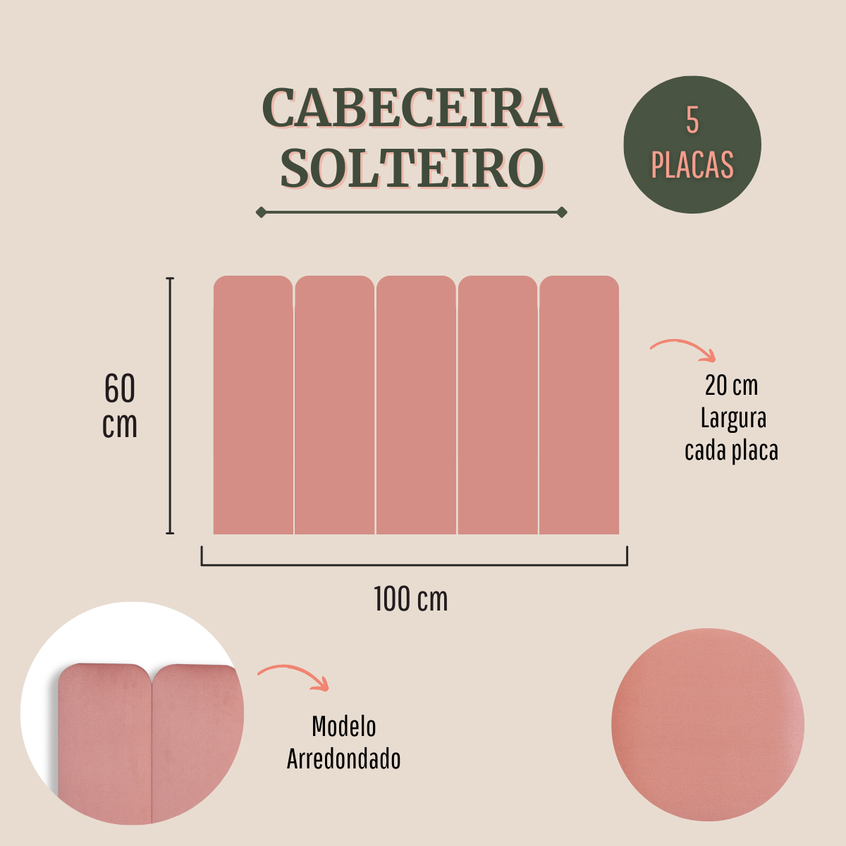 Cabeceira Solteiro Modulada Arredondada Cama Box Veludo Rosé - 2