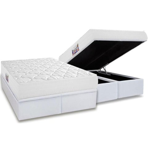 Cama Box Baú King: Colchão Espuma D45 Herval New Top + Base Crc Linhão White (193x203)