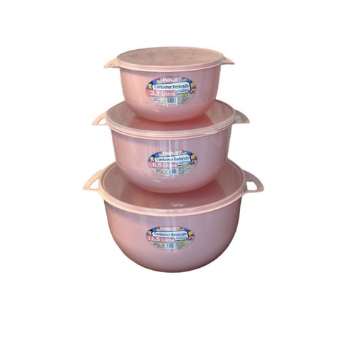 Kit 03 Potes Redondo Rosa Caçarola com Tampa Vasilhas