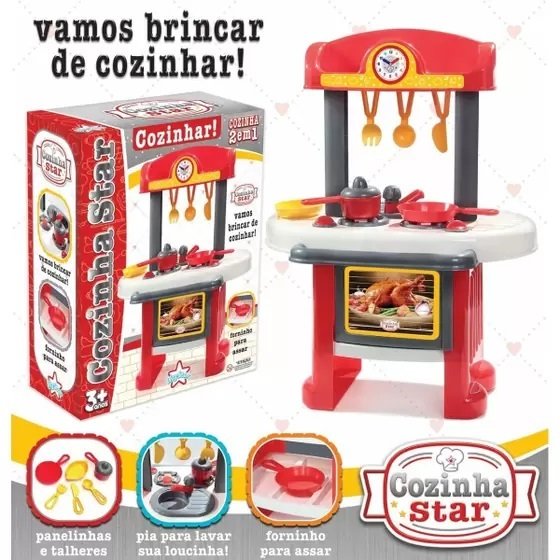 Brinquedo Cozinha Star Infantil Completa 2 em 1 Big Star +3 Anos