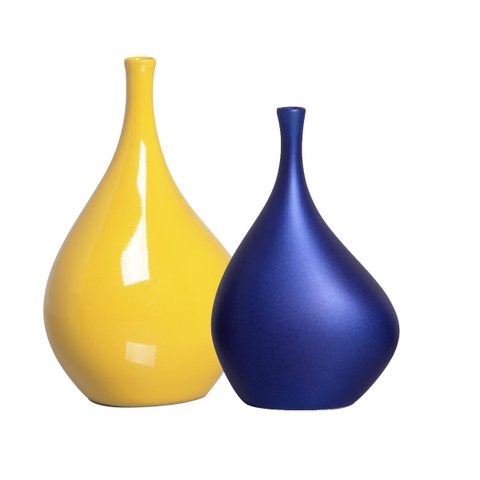 Decoração para Copa do Mundo Amarelo e Azul Dupla Vaso Cristal de Cerâmica