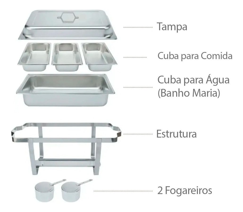 Rechaud Retangular 9 L com 3 Cubas 1/3 Banho Maria Gourmet - Brinovar - 3