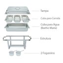 Ver imagem 3 de Rechaud Retangular 9 L com 3 Cubas 1/3 Banho Maria Gourmet - Brinovar