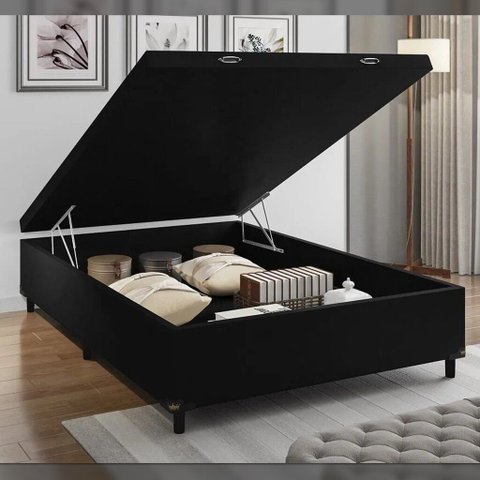 Base Cama Box Bau Casal Lobbox 1,38 X 1,88 X 0,39 Suede Preto