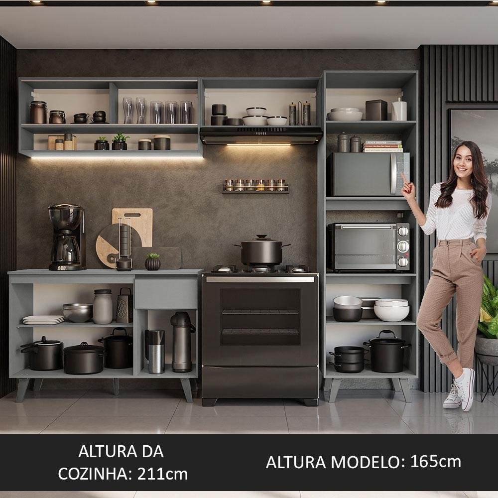 Armário de Cozinha Completa 260cm Cinza Nice Madesa 08 - 6