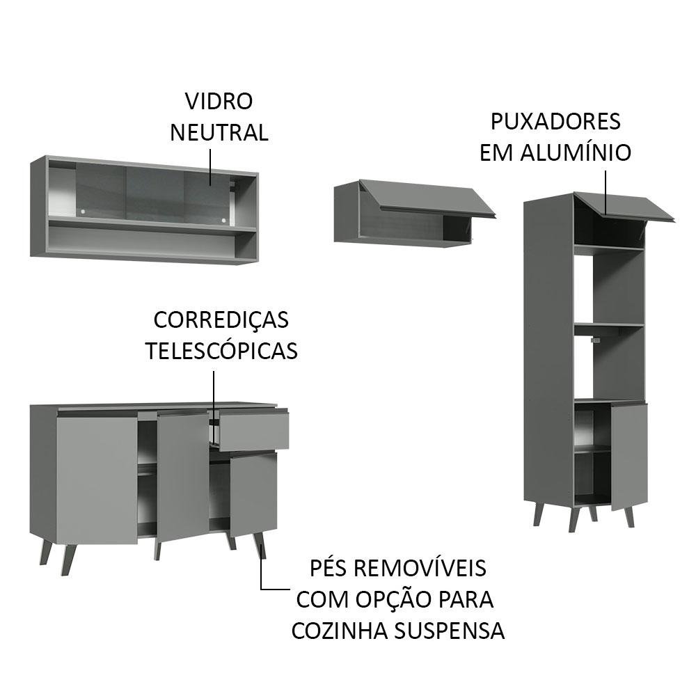 Armário de Cozinha Completa 260cm Cinza Nice Madesa 08 - 5