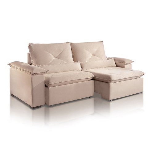 Sofá Retrátil Reclinável Molas Pillow15 Adam Veludo Bege Medio 2,3m