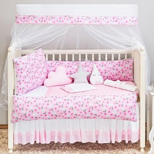 Jogo de Berço Menina 8 Peças Estampado Céu Estrelado Rosa