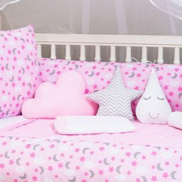 Jogo de Berço Menina 8 Peças Estampado Céu Estrelado Rosa - 2