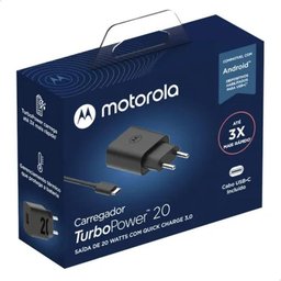 CARREGADOR DE TOMADA TURBOPOWER 20W MOTOROLA PRETO C/CABO USB-C - 2