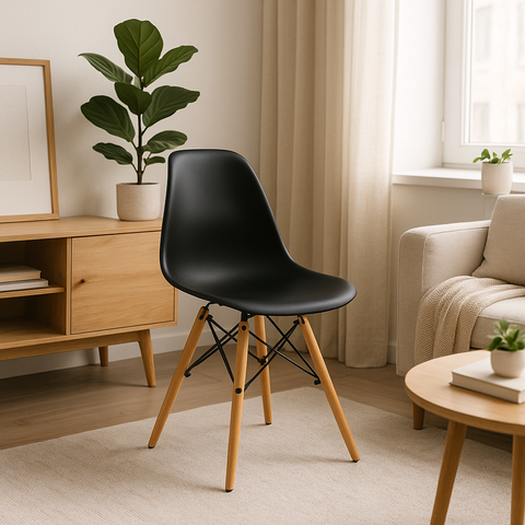 Cadeira Charles Eames Eiffel Ef-001 Base Madeira - Preta