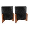 Puff Thor Kit 2un Redondo Banquinho Pé de Madeira Moderno - Veludo - Preto - 1