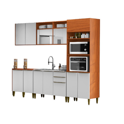 Cozinha Luana Modulada 5 Peças com Balcão P/ Pia 120cm sem Cuba - Cinammo/branco Aramóveis