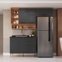Ver imagem 1 de Cozinha Compacta Modulada 4 Peças com Nicho Decorativo Isabelle Cinza/Freijó/Grafite