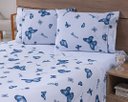 Ver imagem 1 de Jogo Lençol 4 Peças Cama Viúva 1,88mx1,28mx30cm 100% Algodão 180 Fios Borboletas Azul