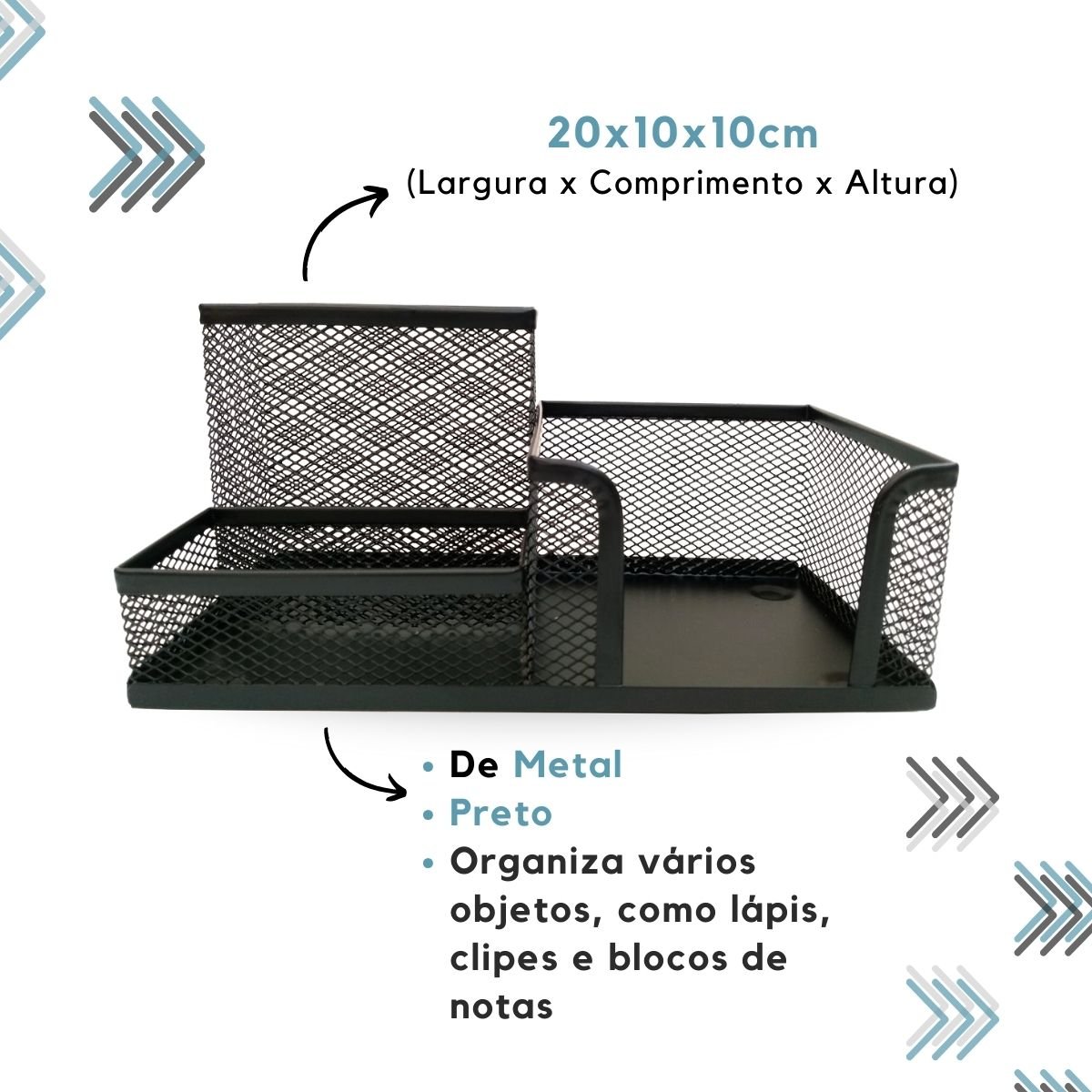 Kit Organizador Preto com 3 Partes para Escritório - 3