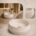 Ver imagem 1 de Cuba Rústica Pedra Marmore Carrara em Resina Mineral Redonda