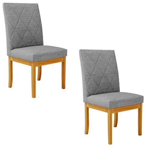 Kit 2 Cadeiras de Sala de Jantar Estofadas Gomes Madeira Maciça Linho Cinza G78 - Gran Belo Cadeira 