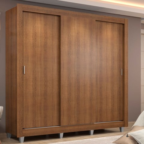 Guarda-Roupa Casal Madesa Lyon 3 Portas de Correr 2 Gavetas com Pés Rustic Cor:Rustic