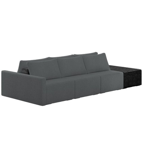 Sofá Ilha Modular para Sala 312cm com Puff Dublin K01 Bouclê Cinza e Sintético Preto - Lyam Decor