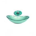 Ver imagem 1 de Cuba De Vidro Oval 47cm Verde + Valvula + Torneira Cascata