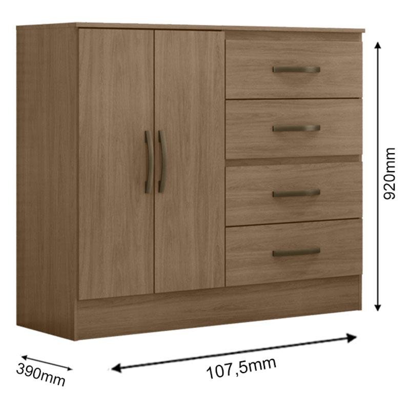 Comoda Lite 4 Gavetas 2 Portas Carvalho Oak - Móveis Leão - 3