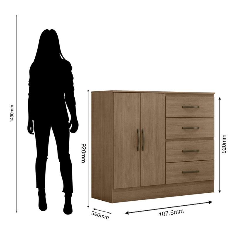 Comoda Lite 4 Gavetas 2 Portas Carvalho Oak - Móveis Leão - 4