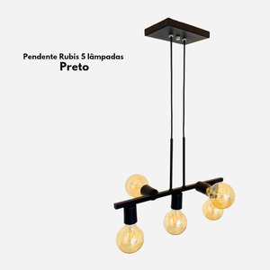 Lustre Pendente Rubis 5 Lâmpadas Ideal para Escritório Sala de Estar Sala de Jantar - Preto