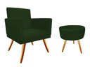 Ver imagem 1 de Kit Poltrona Decorativa Bia + Puff Redondo Suede Verde Pés Madeira Mz Decor