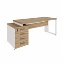 Ver mais imagens de Mesa Diretor Escritório com Gaveteiro F5 Office g 4 Gavetas MDF-MDP 150cm Macadâmia com Branco