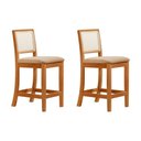 Ver imagem 1 de Kit 2 Banquetas Altas em Tela Sextavadas Assento Estofado Linho Bege Rubi Madeira Maciça Mel