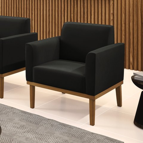 Poltrona Decorativa Isabella Pés Fixo em Madeira Castanho Suede Preto G19 - Gran Belo