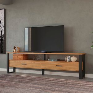 Rack para Tv até 65" Estilo Industrial 2,20m com 2 Gavetas F43 Pradel Móveis-freijó/preto Fosco