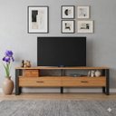 Ver imagem 1 de Rack para Tv até 65" Estilo Industrial 2,20m com 2 Gavetas Pradel Móvei