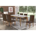 Ver imagem 1 de Conjunto: Mesa Sala Jantar Londrina C/ Tampo Madeirado C/ Vidro Canto Curvo 180x90cm e 6 Cadeiras