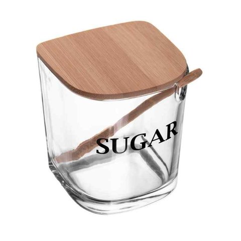 Açucareiro de Vidro com Tampa e Colher de Bambu Wolff