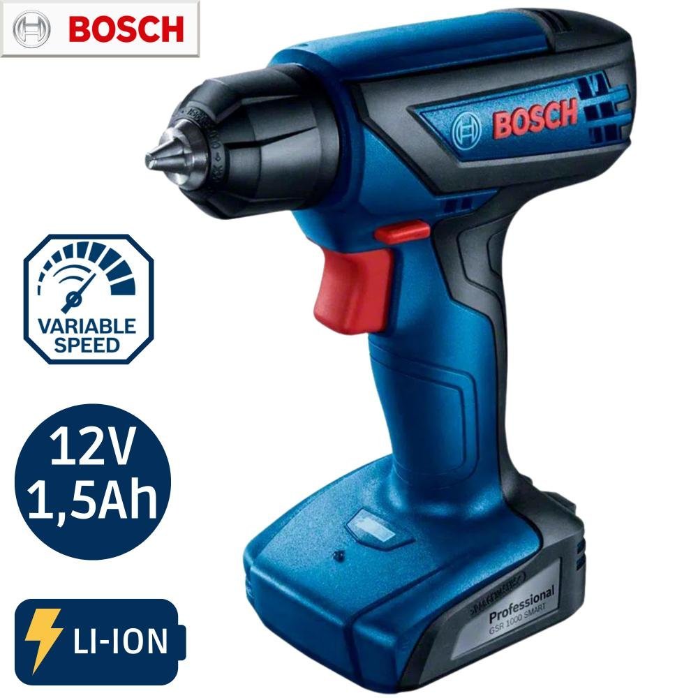 Parafusadeira Furadeira Bosch GSR-1000 À Bateria 12V 1,5Ah 15Nm Com ...