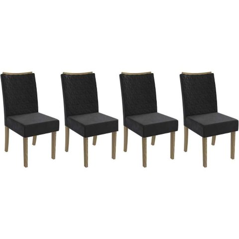 Cadeira de Cozinha 2cad129ng Kit 4 Un Nogueira Suede Preto A038