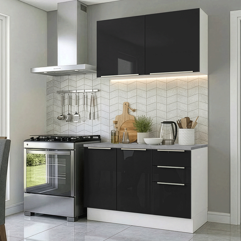 Armário de Cozinha Compacta 120 cm Branco/Preto Lux Madesa 01