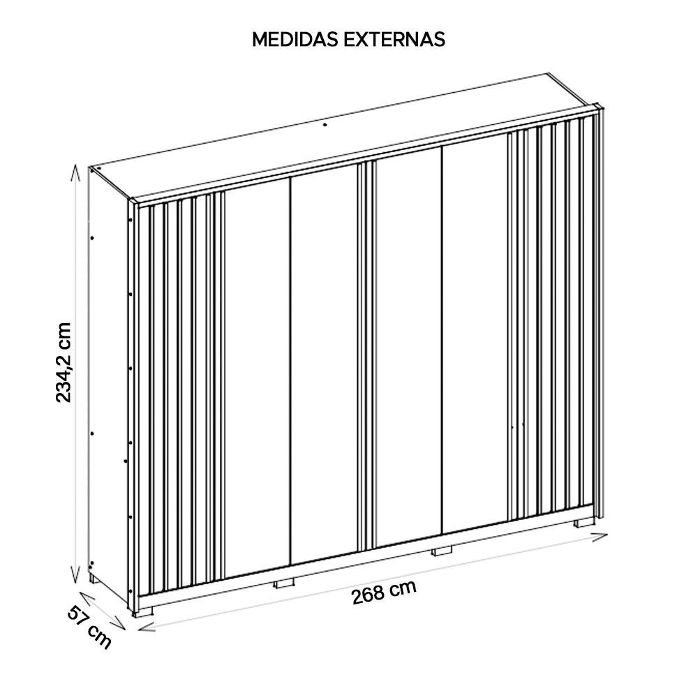 Guarda Roupa Casal Grande 6 Portas 4 Espelhos Marrom Moon - 7