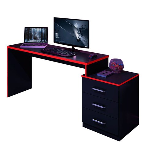 Mesa Gamer com Gaveteiro 3 Gavetas Drx-5000 Preto/Vermelho