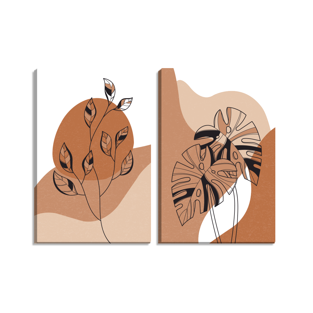 Conjunto de 2 Telas Horizontal Folhas Minimalistas - 2