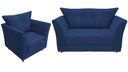 Ver imagem 1 de Kit Namoradeira + 1 Poltrona Decorativa Isis Suede Azul Marinho Pés Madeira Mz Decor