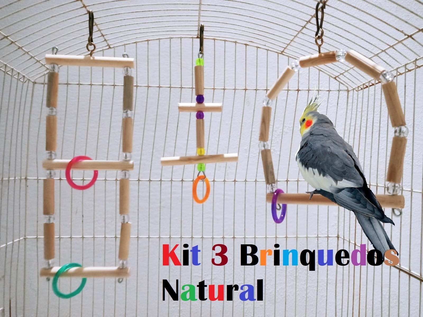 Brinquedo Aves calopsita papagaio kit 3 balanços natural - 2