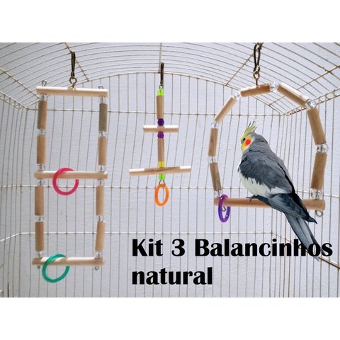 Brinquedo Aves calopsita papagaio kit 3 balanços natural