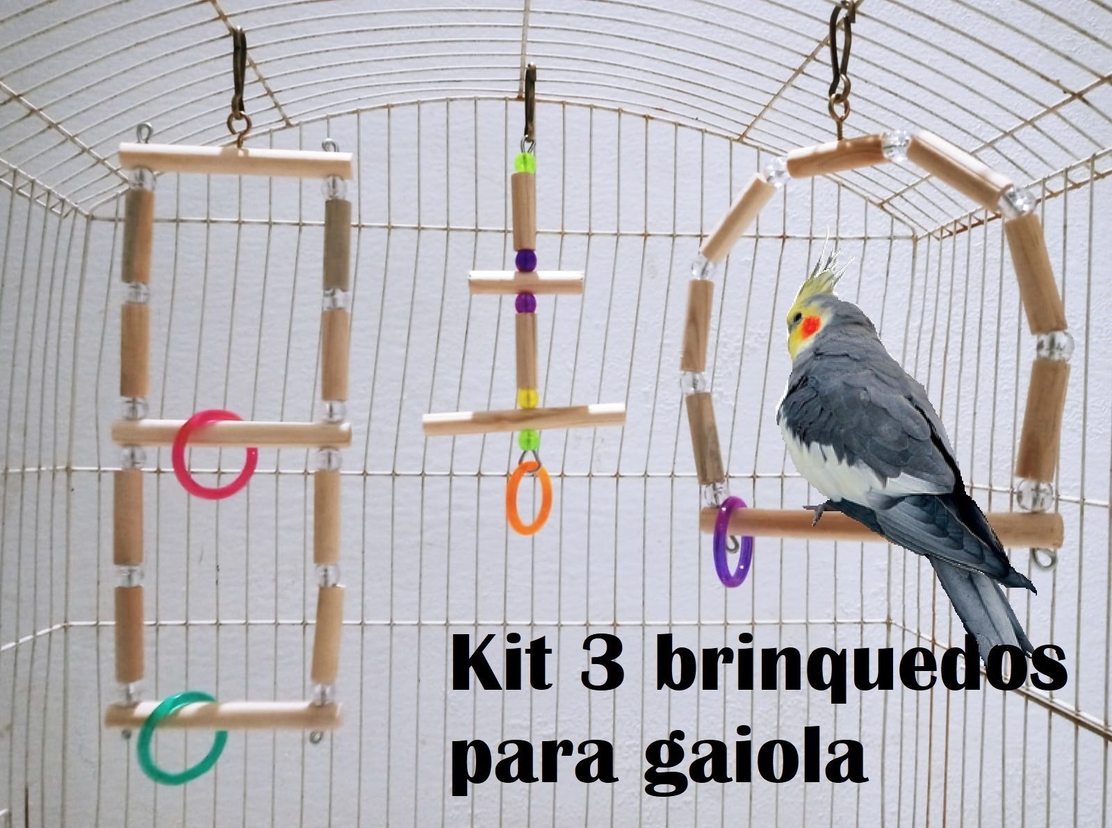 Brinquedo Aves calopsita papagaio kit 3 balanços natural - 3