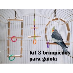 Brinquedo Aves calopsita papagaio kit 3 balanços natural - 3