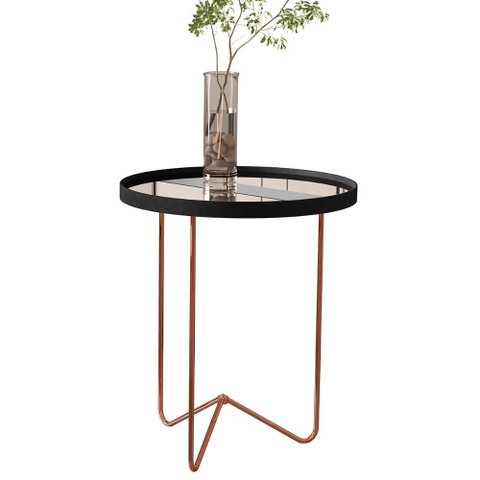 Mesa Lateral Alamanda Sala Espelhada com Pés Metálicos Preto/bronze
